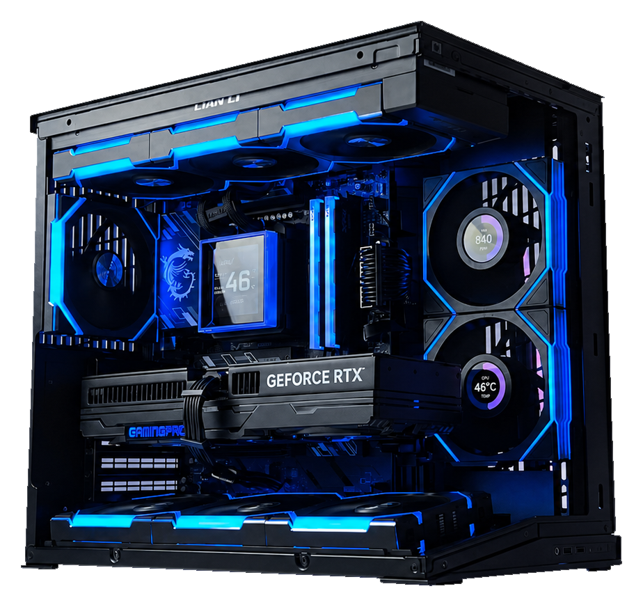 Игровой компьютер CRAZYTECH PC в чёрном открытом корпусе